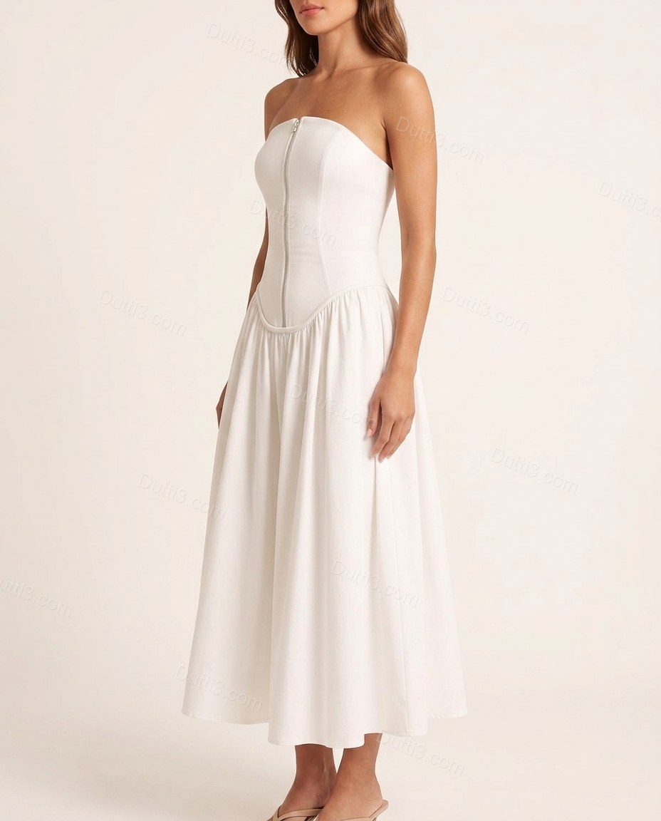 White Effortless Textured Midi Dress by Dutti3