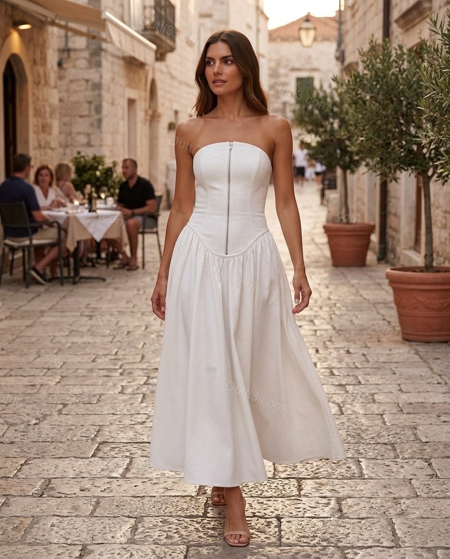White Effortless Textured Midi Dress by Dutti3