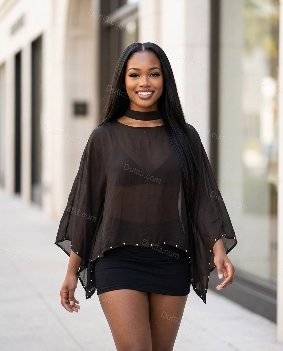 Black Sleek Sheer Two-Piece Set by Dutti3