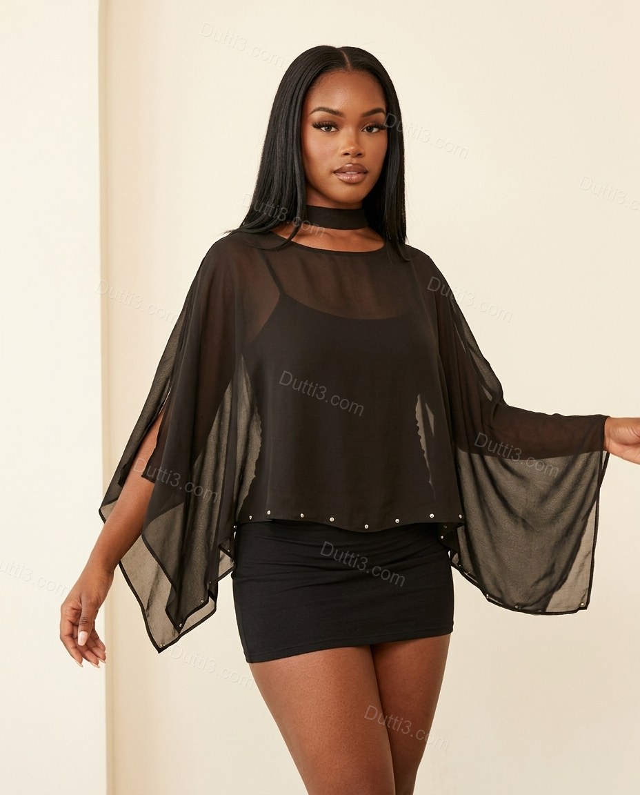 Black Sleek Sheer Two-Piece Set by Dutti3