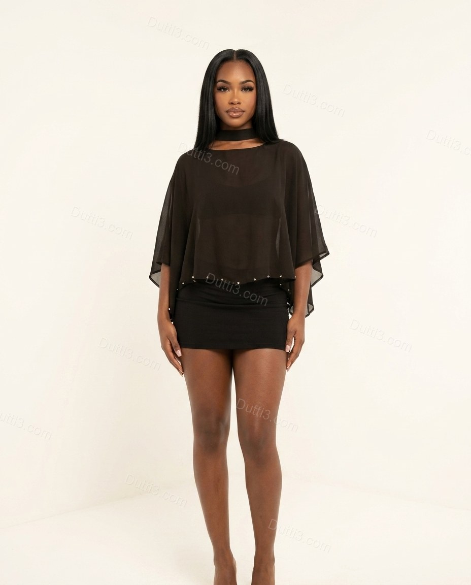 Black Sleek Sheer Two-Piece Set by Dutti3