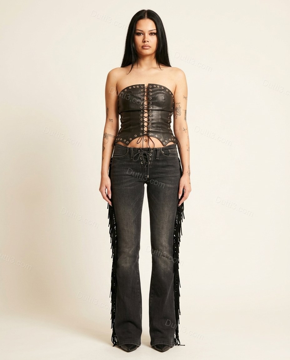 Black Polished Denim Two-Piece Set by Dutti3