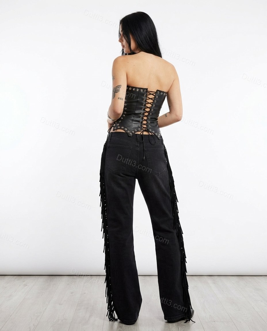 Black Polished Denim Two-Piece Set by Dutti3