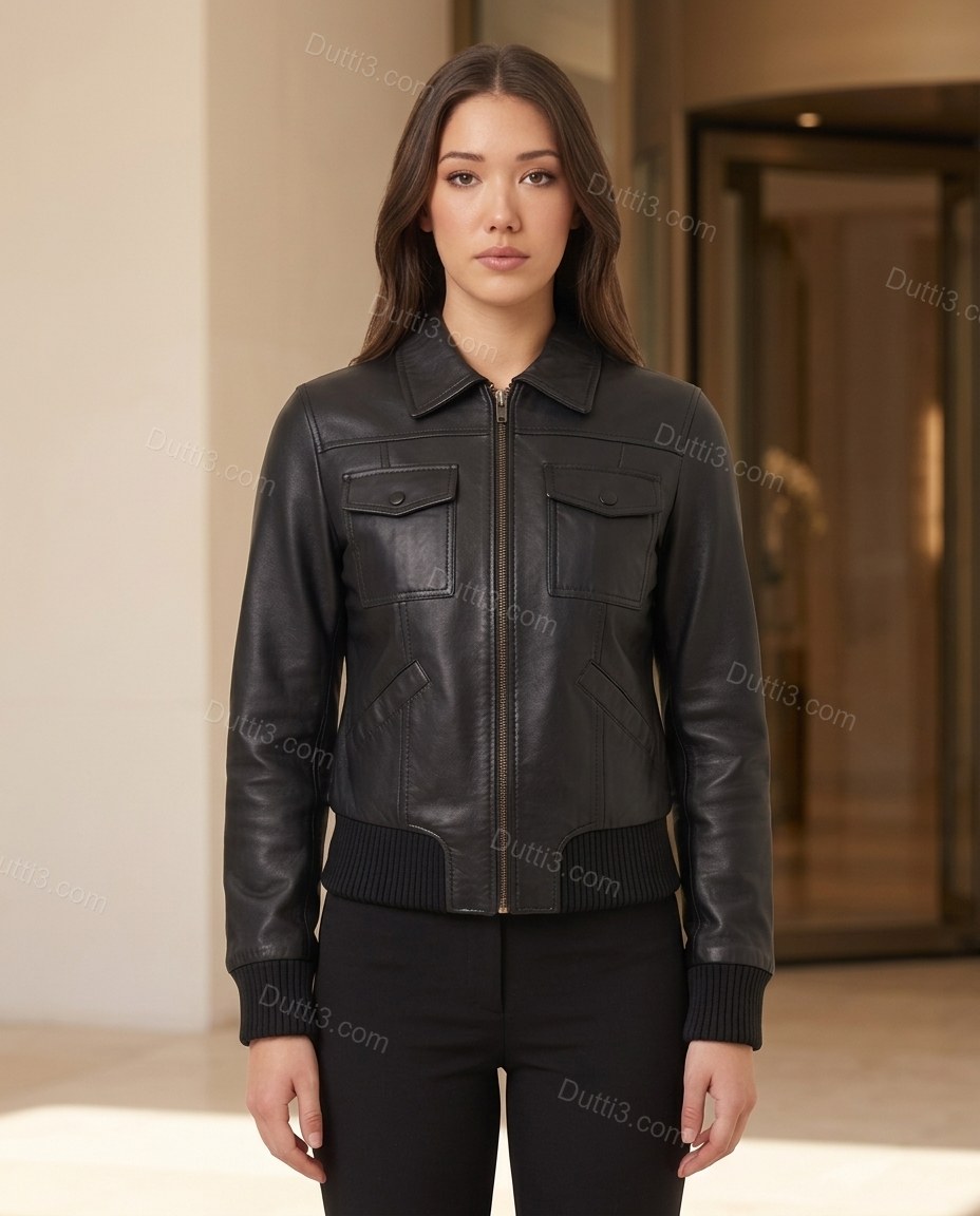 Black Polished Ribbed Jacket by Dutti3