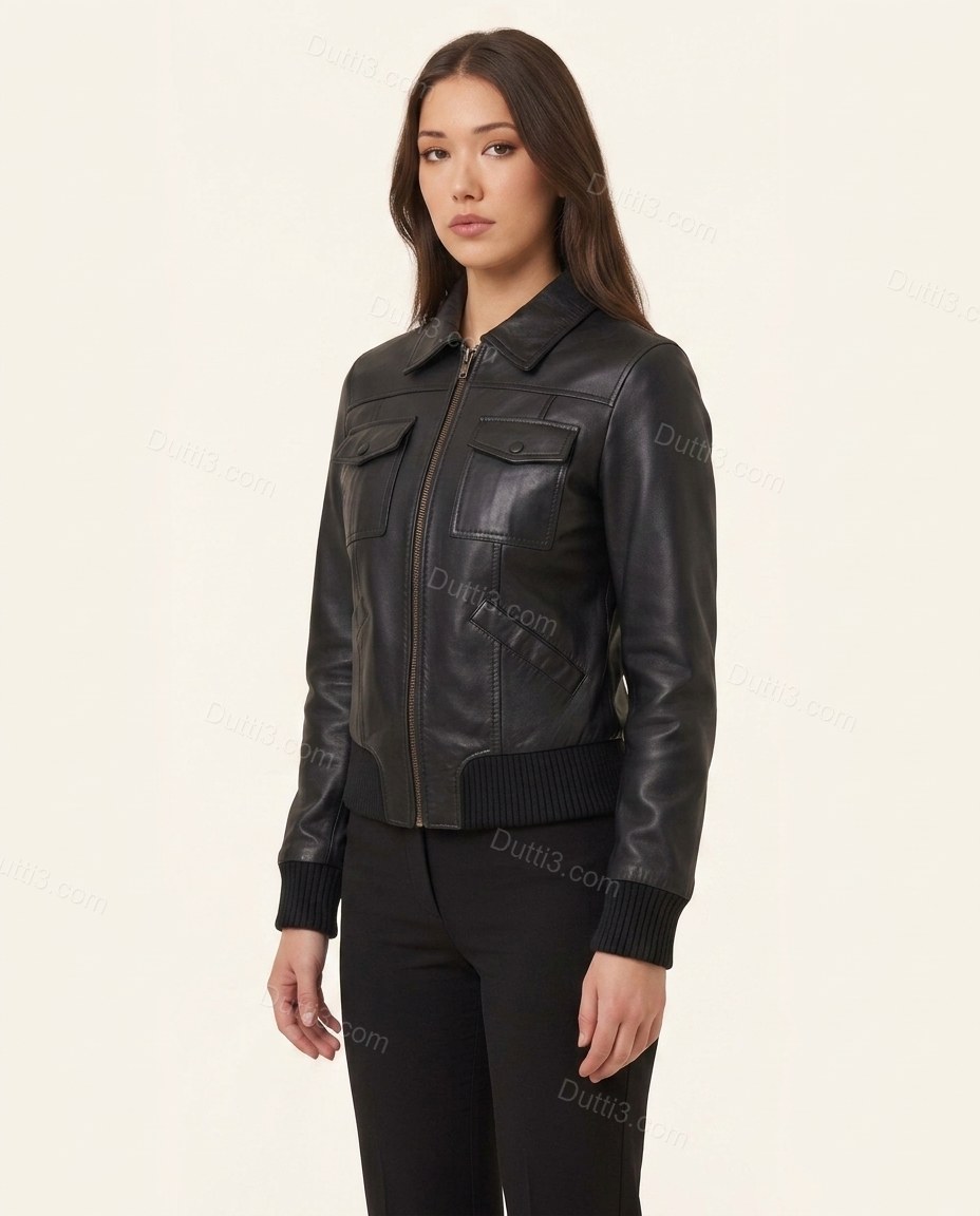 Black Polished Ribbed Jacket by Dutti3