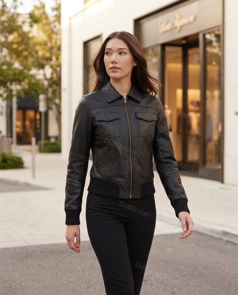 Black Polished Ribbed Jacket by Dutti3