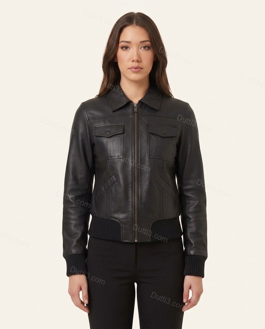 Black Polished Ribbed Jacket by Dutti3