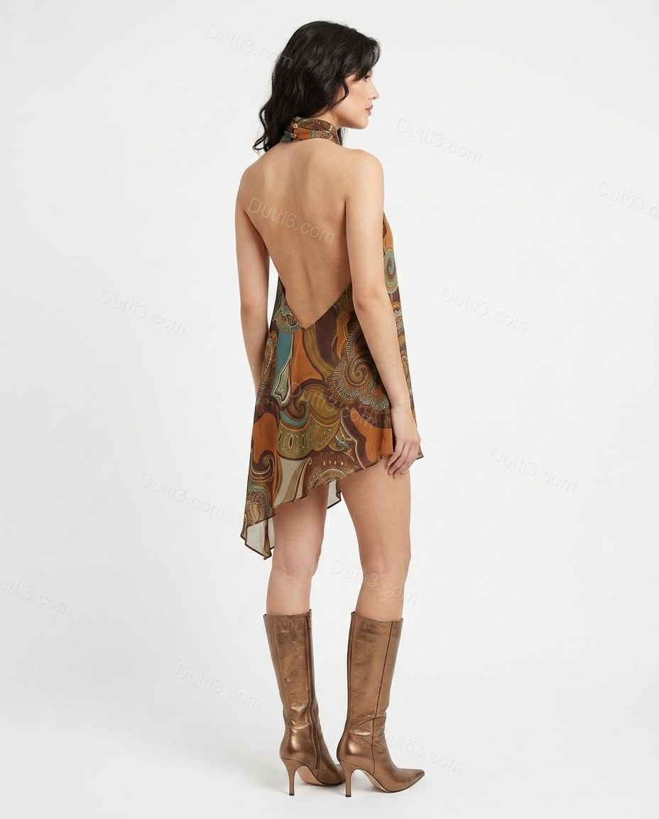 Brown Elevated Paisley Mini Dress by Dutti3