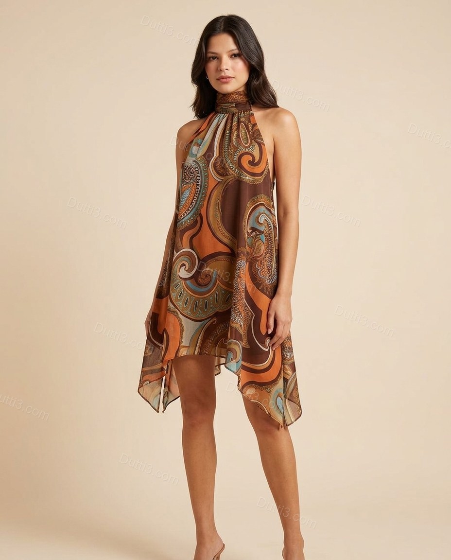 Brown Elevated Paisley Mini Dress by Dutti3
