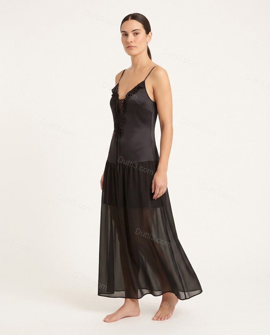 Black Polished Ruffled Midi Dress by Dutti3