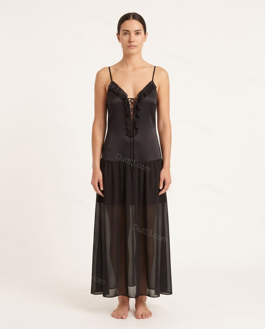 Black Polished Ruffled Midi Dress by Dutti3
