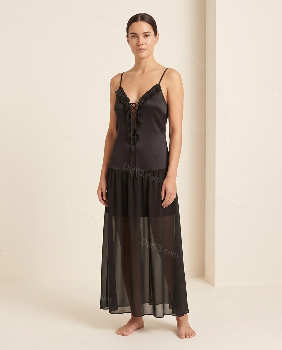 Black Polished Ruffled Midi Dress by Dutti3