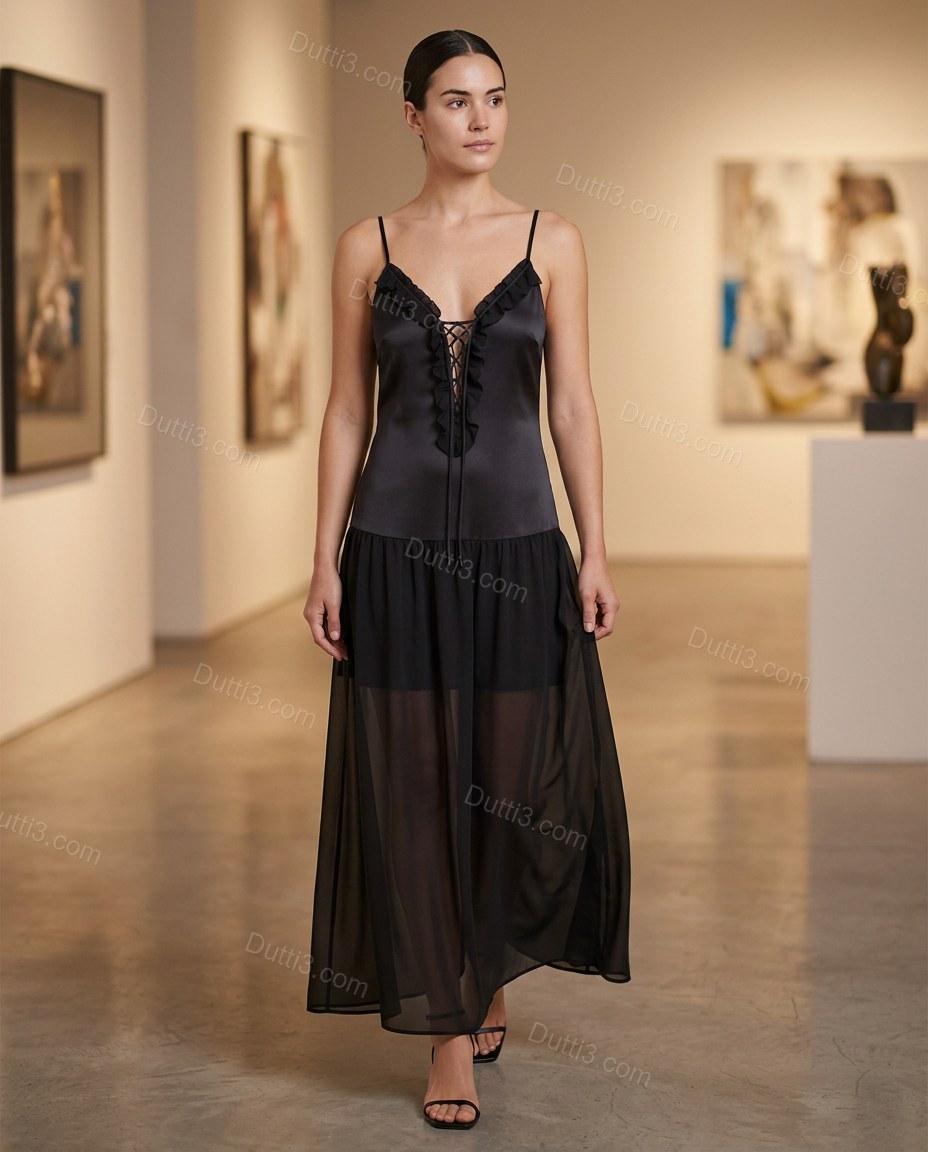 Black Polished Ruffled Midi Dress by Dutti3