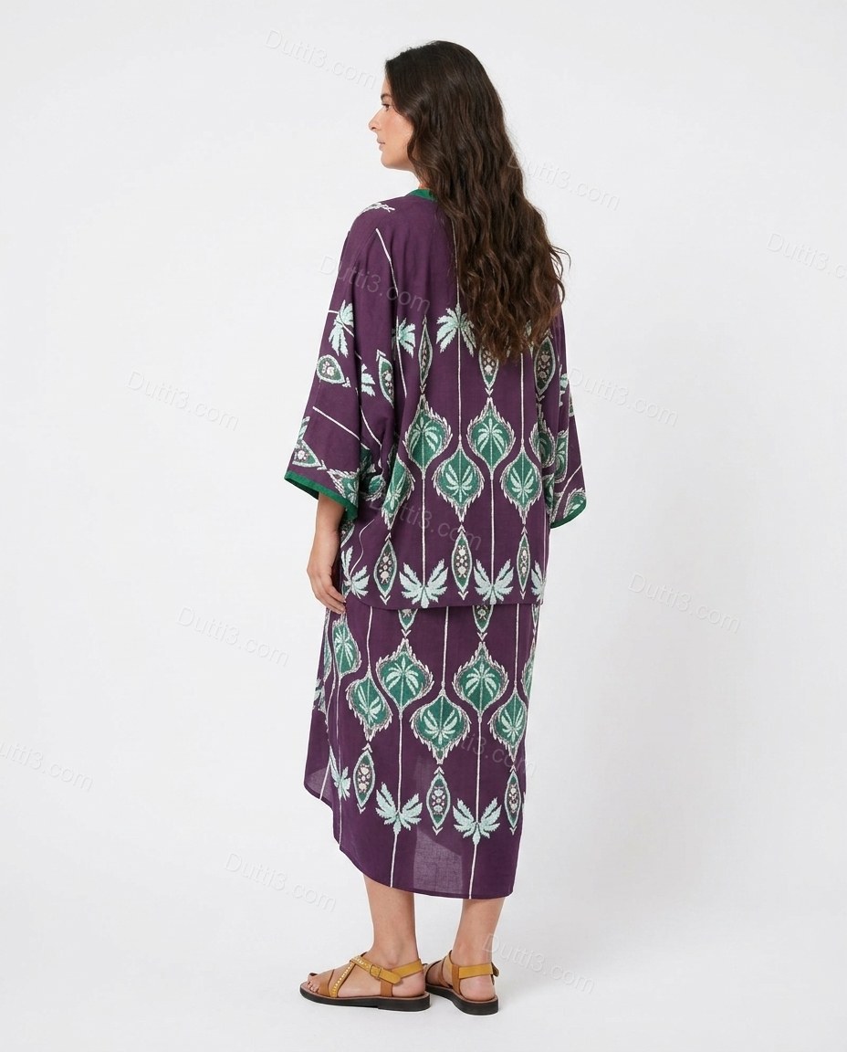 Purple Ikat Midi Fringe Dress, back studio view, by Dutti3
