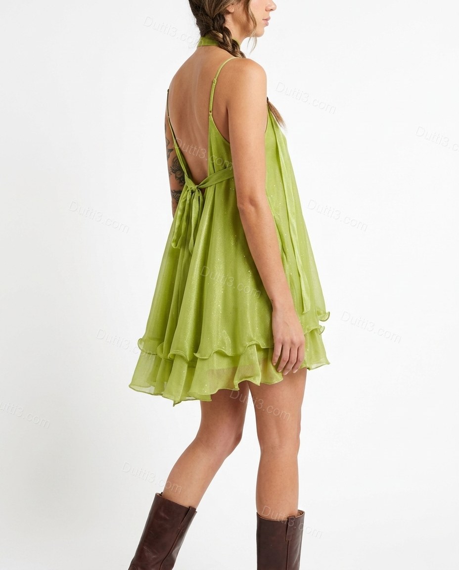 Green Romantic Tiered Mini Dress by Dutti3