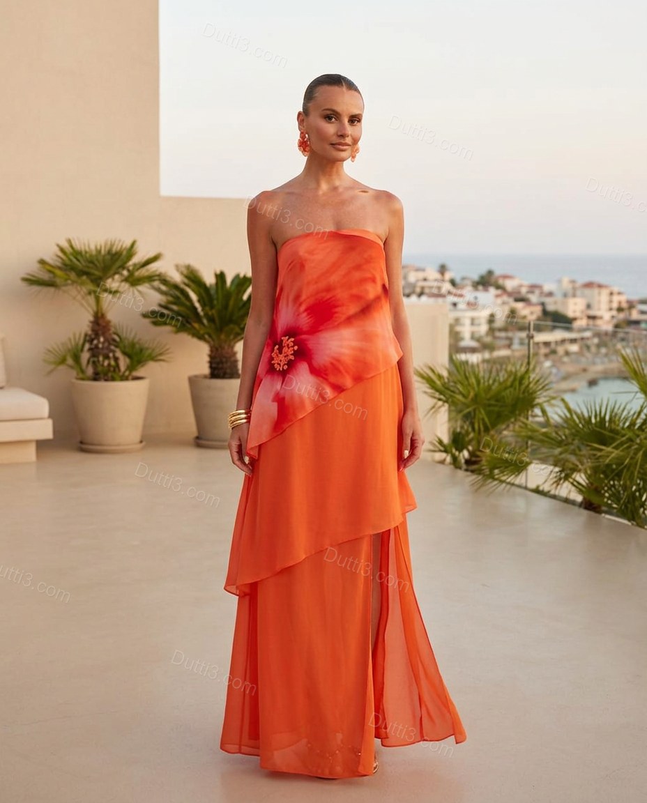 Orange Sleek Floral Maxi Dress by Dutti3