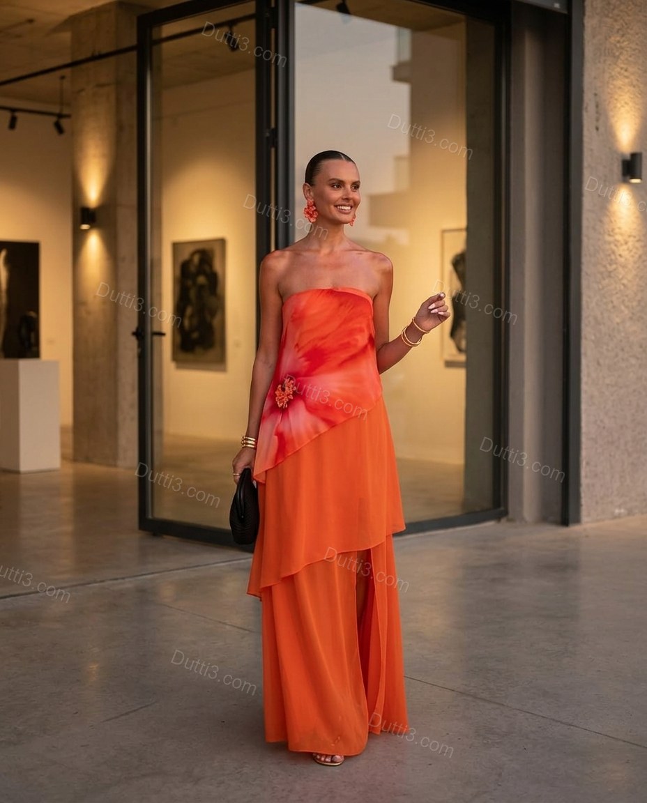 Orange Sleek Floral Maxi Dress by Dutti3