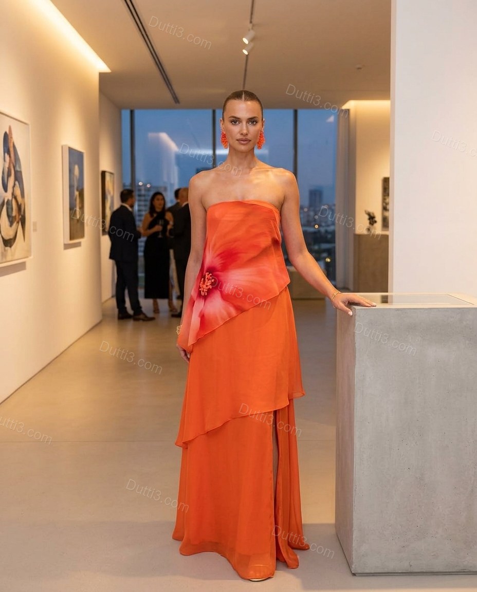 Orange Sleek Floral Maxi Dress by Dutti3