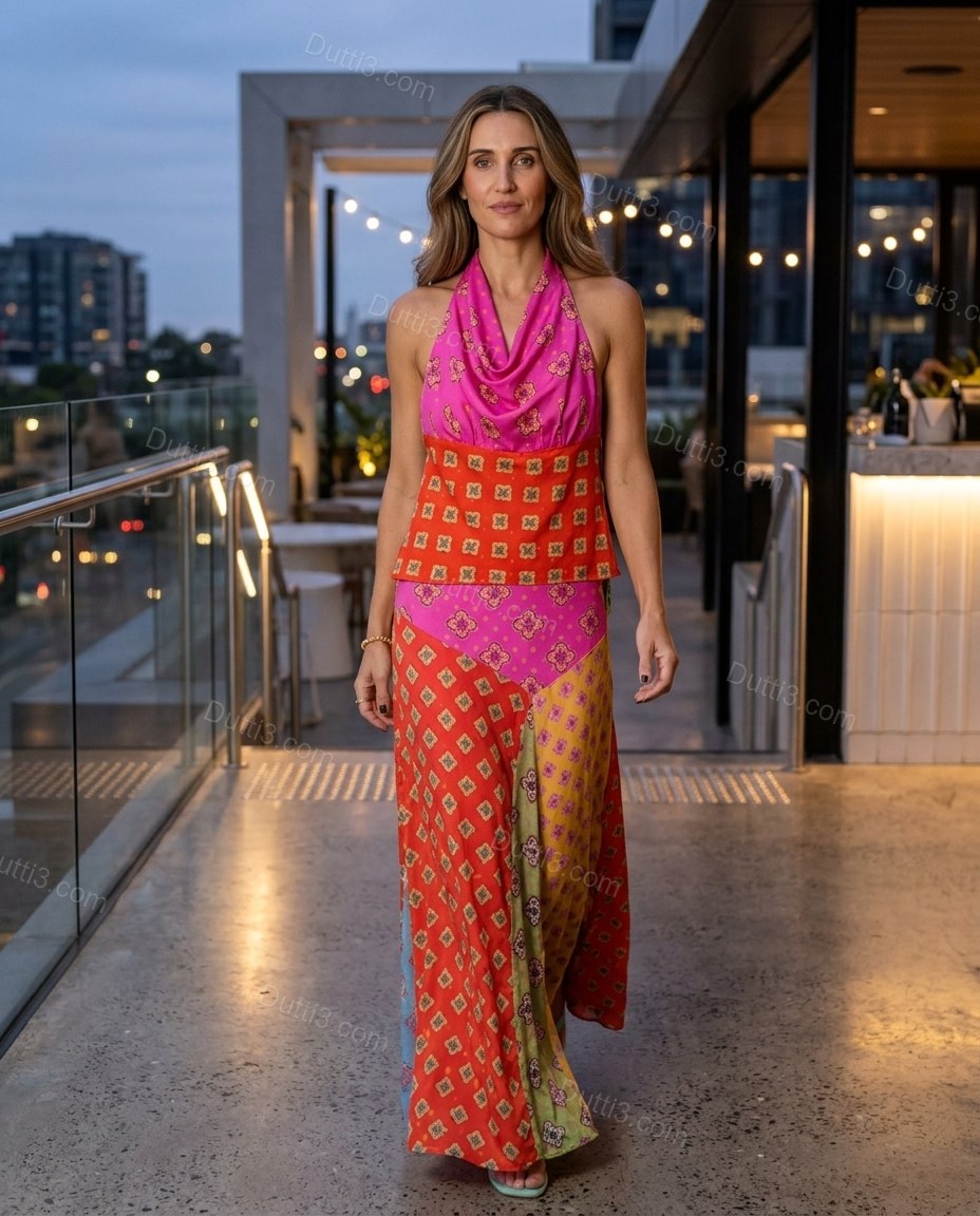 Pink Refined Floral Maxi Dress Pink Maxi Dress with Flowing silhouette and Textured texture, fabric and construction detail for Office-to-Dinner, an early-evening outing, Fall late-summer city plans and early-fall occasions, Euro Chic Premium by Dutti3