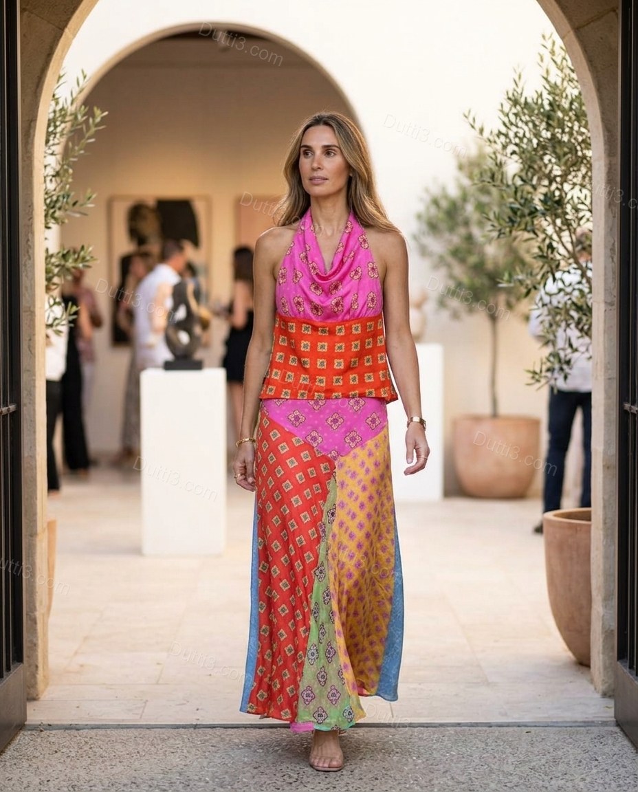Pink Refined Floral Maxi Dress Pink Maxi Dress with Flowing silhouette and Textured texture, editorial ecommerce scene for Office-to-Dinner, an early-evening outing, Fall late-summer city plans and early-fall occasions, Euro Chic Premium by Dutti3