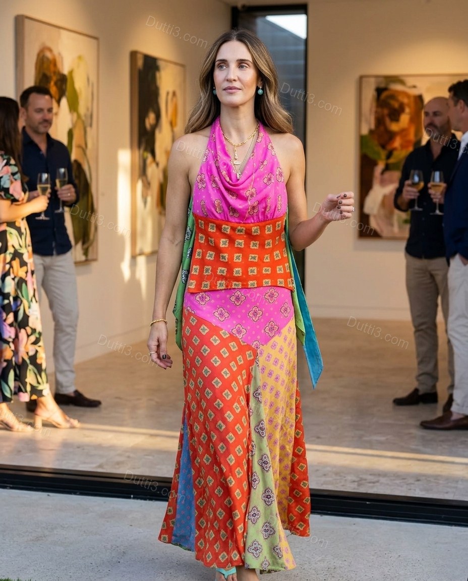 Pink Refined Floral Maxi Dress Pink Maxi Dress with Flowing silhouette and Textured texture, outdoor styling image for Office-to-Dinner, an early-evening outing, Fall late-summer city plans and early-fall occasions, Euro Chic Premium by Dutti3
