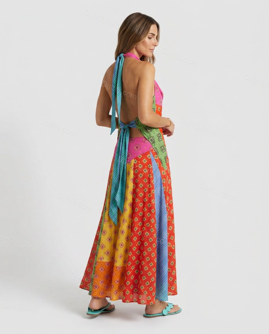 Pink Refined Floral Maxi Dress Pink Maxi Dress with Flowing silhouette and Textured texture, side or back garment view for Office-to-Dinner, an early-evening outing, Fall late-summer city plans and early-fall occasions, Euro Chic Premium by Dutti3