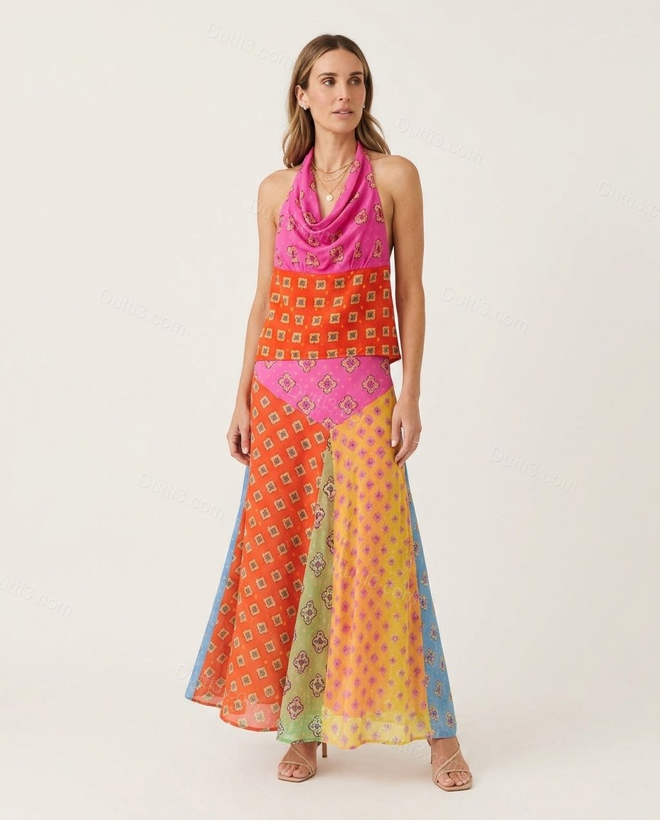 Pink Refined Floral Maxi Dress Pink Maxi Dress with Flowing silhouette and Textured texture, clean studio product view for Office-to-Dinner, an early-evening outing, Fall late-summer city plans and early-fall occasions, Euro Chic Premium by Dutti3