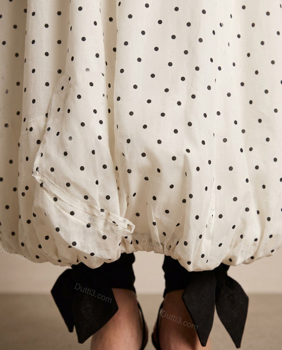 Black Refined Polka Dot Midi Dress by Dutti3