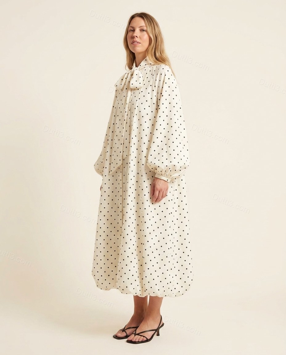 Black Refined Polka Dot Midi Dress by Dutti3