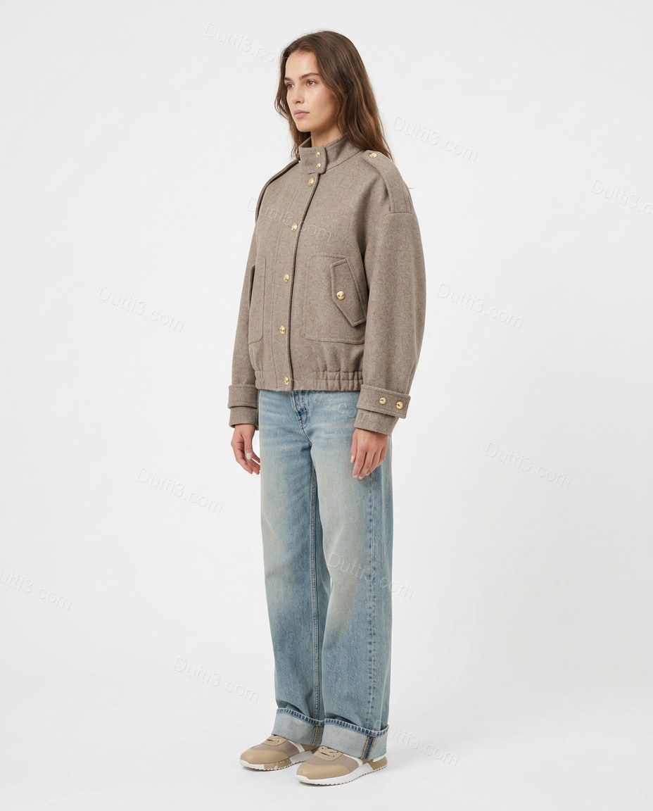 Taupe Ribbed Jacket, side and back studio view, by Dutti3