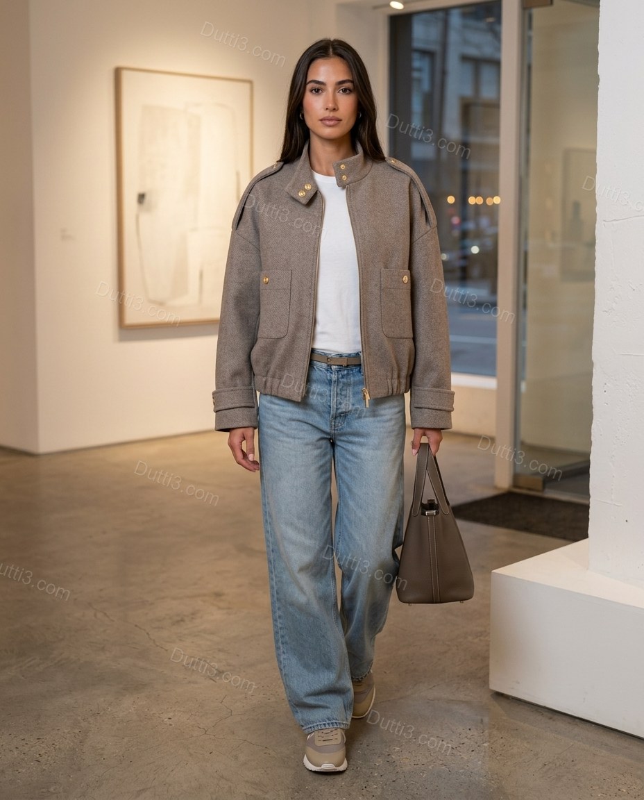 Taupe Ribbed Jacket, alternate use-case lifestyle view, by Dutti3
