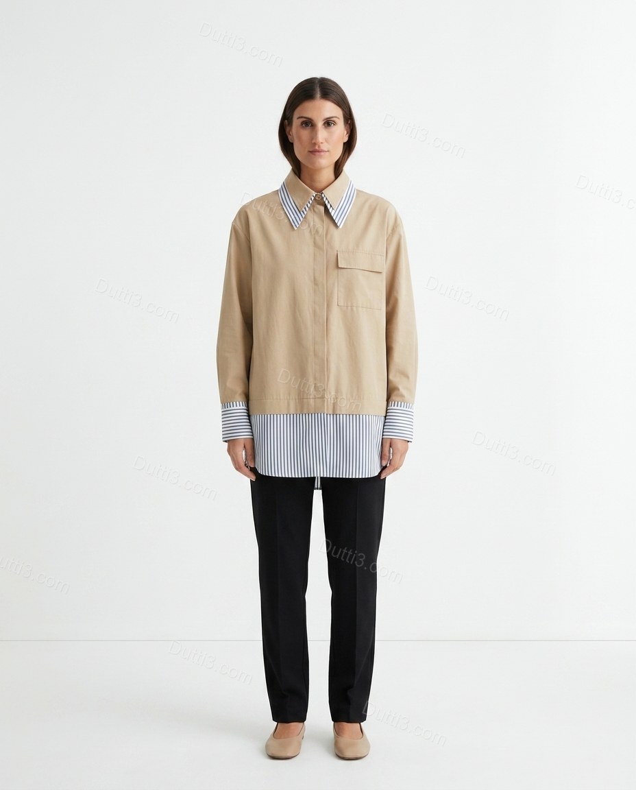 Beige Striped Cotton Outerwear, front studio view, by Dutti3