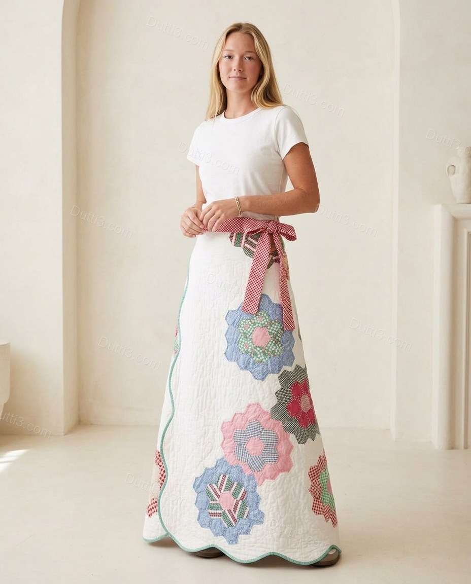 White Geometric Cotton Bottom, full-length hero view, by Dutti3