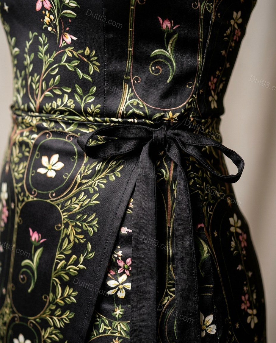 Black Floral Midi Strapless Dress, close-up of floral, by Dutti3