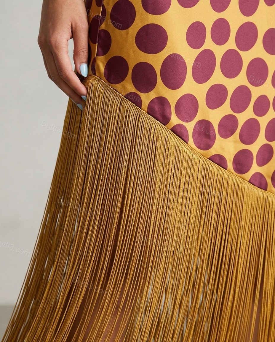 Golden Yellow Polka Dot Open-Back Cowl-Neck Dress, close-up of polka dot, by Dutti3
