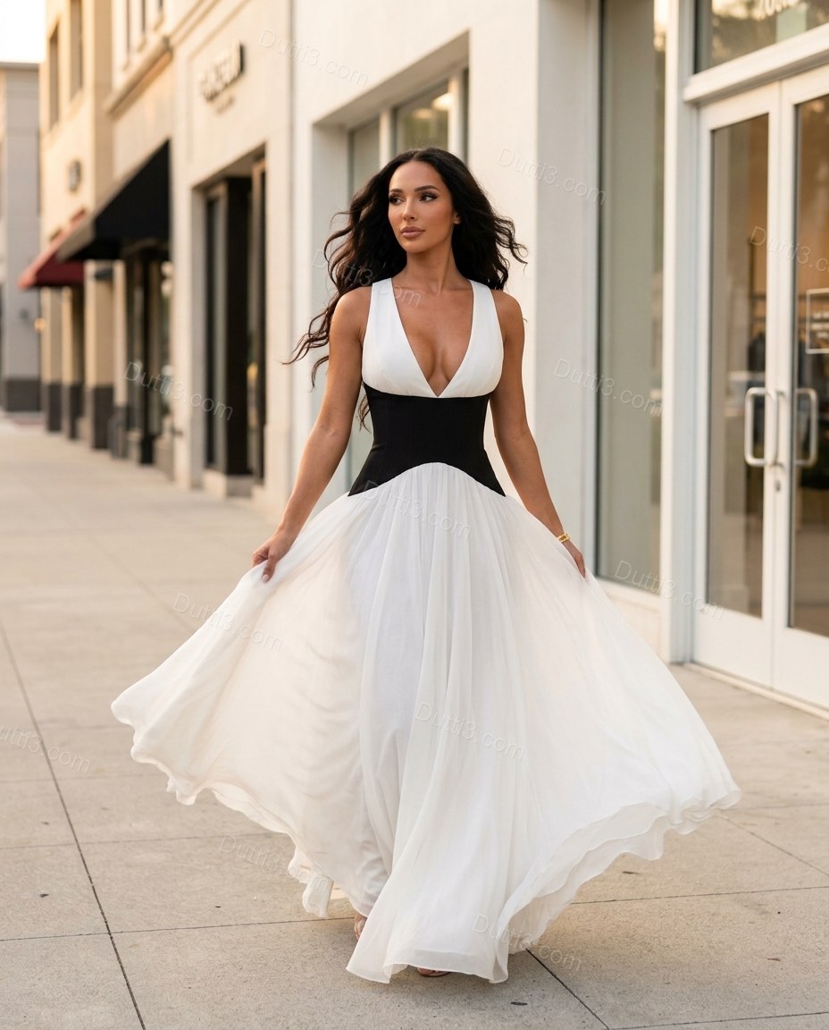 White Maxi Skirt Set, walking lifestyle view, by Dutti3