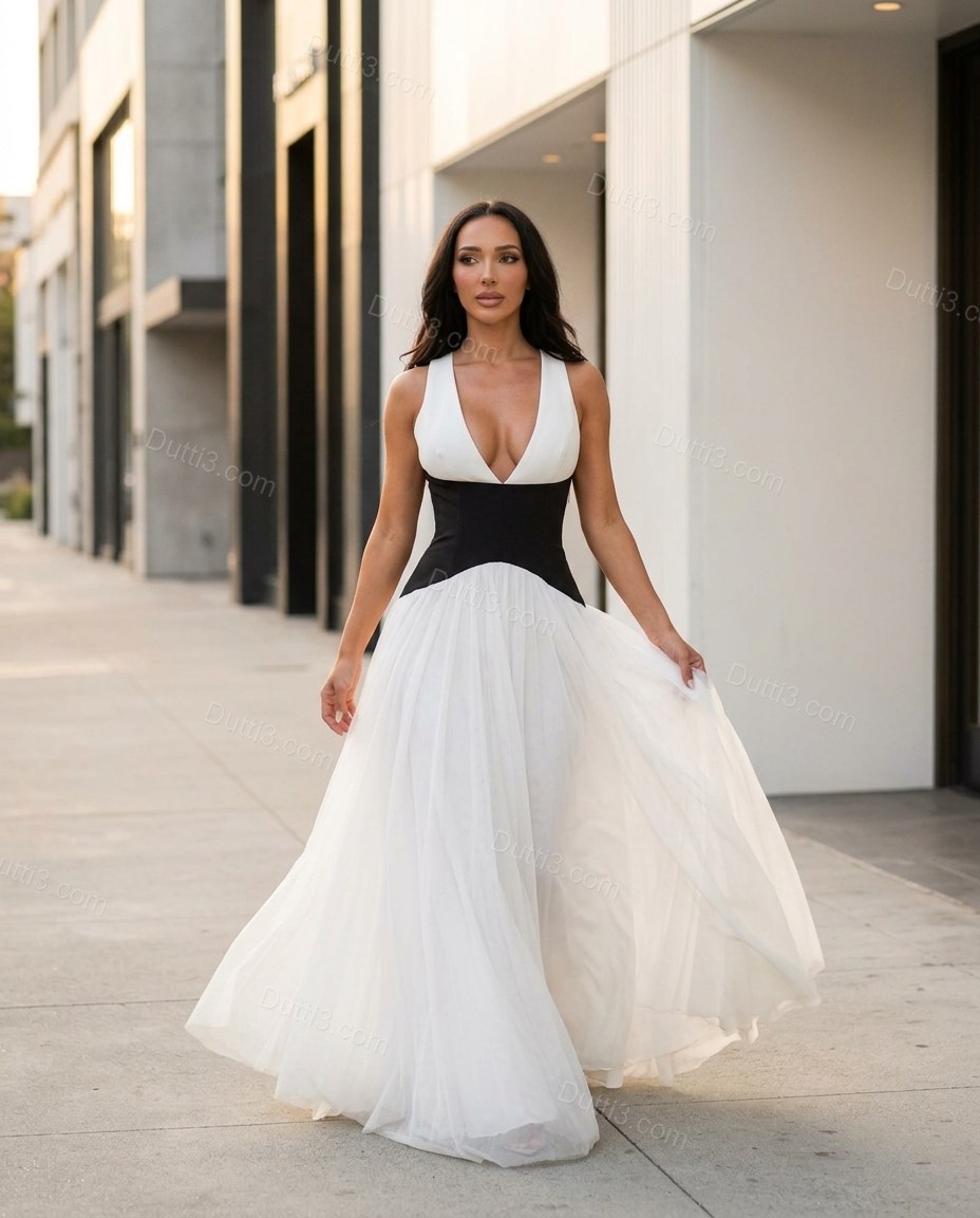 White Maxi Skirt Set, movement and fit lifestyle view, by Dutti3