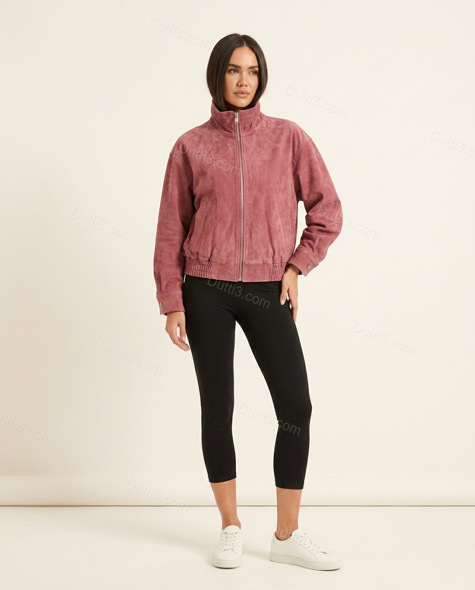 Pink Ribbed Jacket, front studio view, by Dutti3