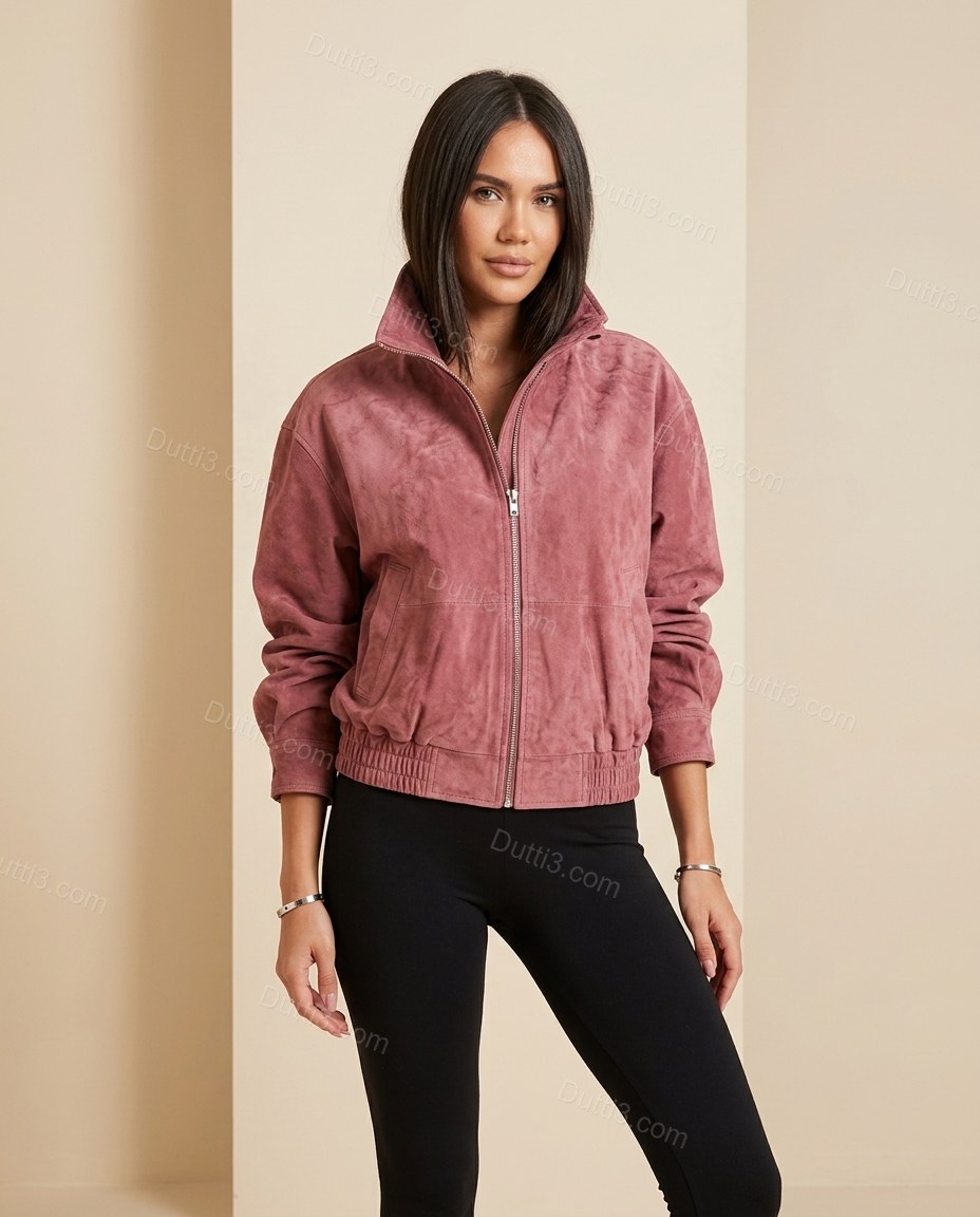 Pink Ribbed Jacket, full-length hero view, by Dutti3
