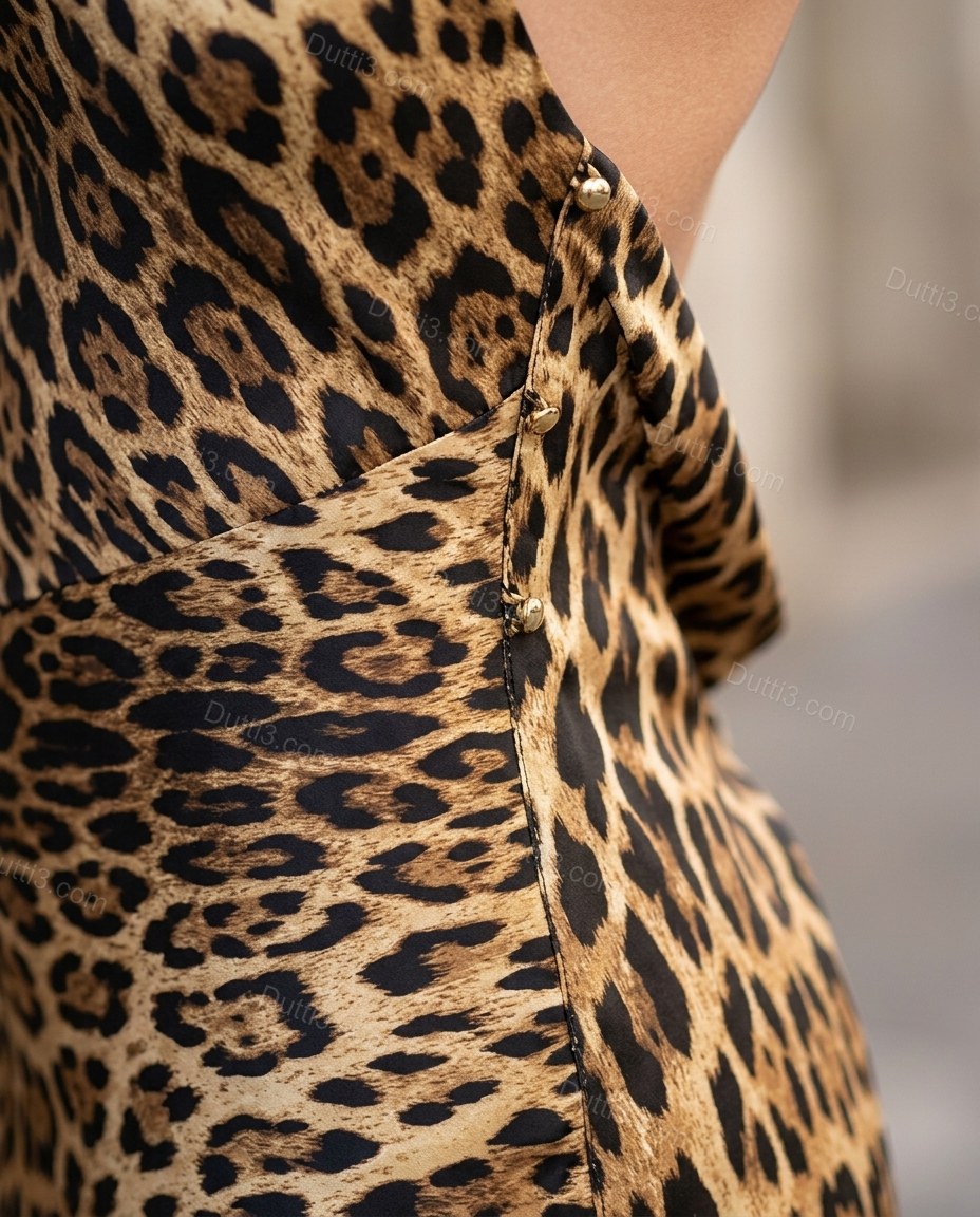 Brown Leopard Print Maxi Open-Back Dress, close-up of leopard print, by Dutti3