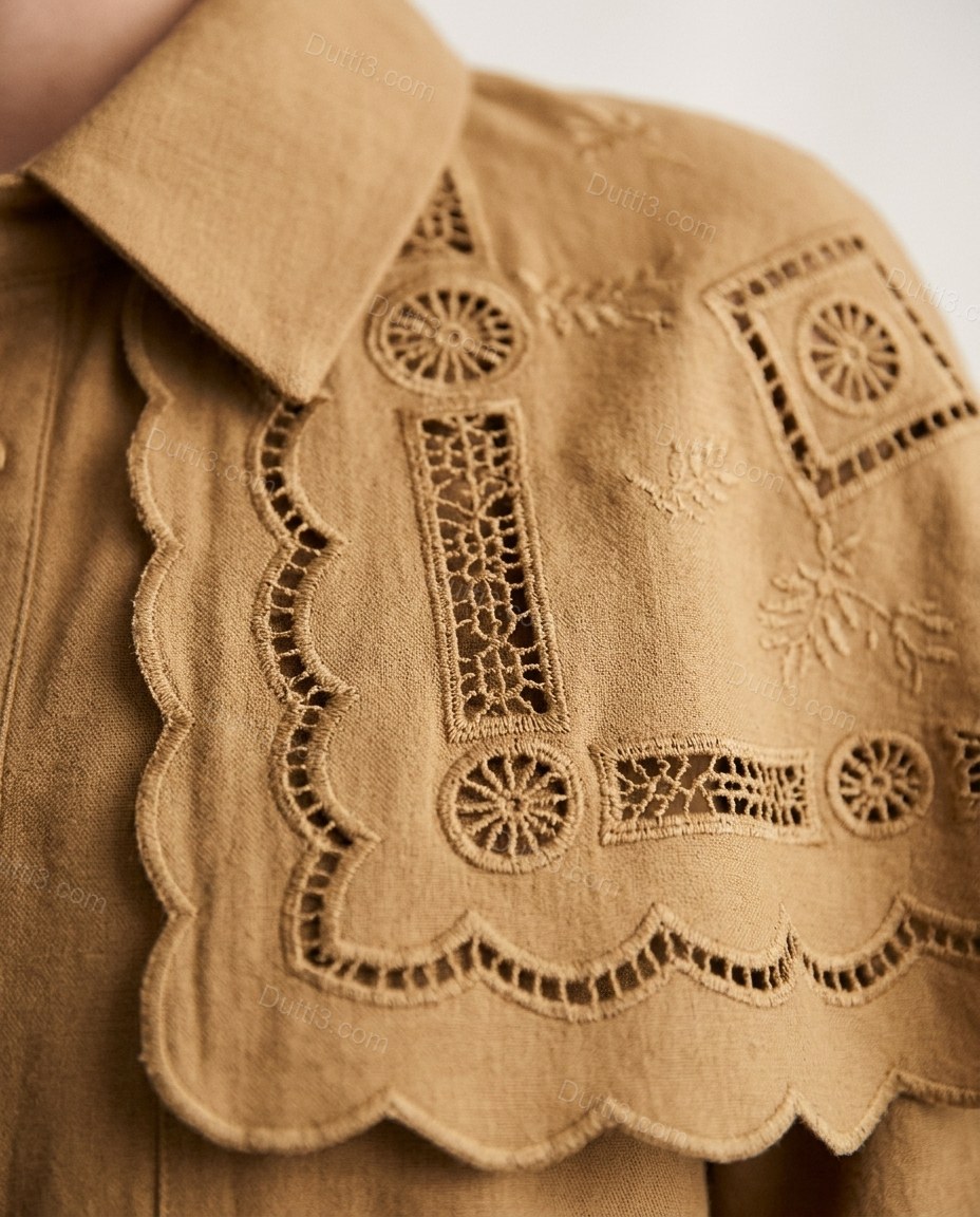Camel Geometric Cape Embroidered Jacket, close-up of geometric, by Dutti3