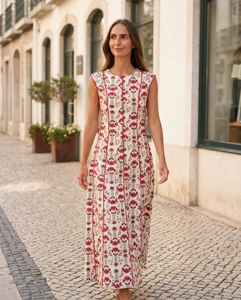 White Floral Maxi Cotton Dress, alternate use-case lifestyle view, by Dutti3