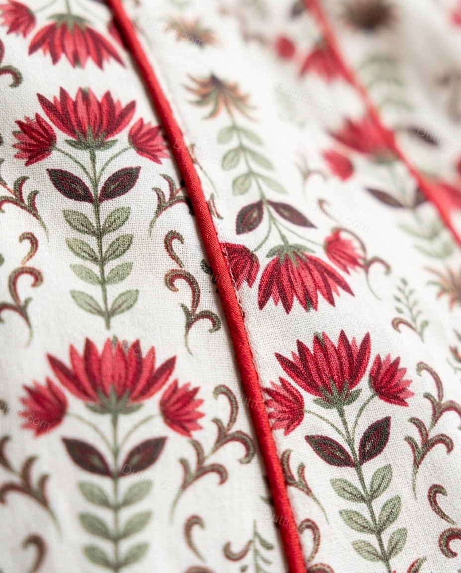 White Floral Maxi Cotton Dress, close-up of floral, by Dutti3