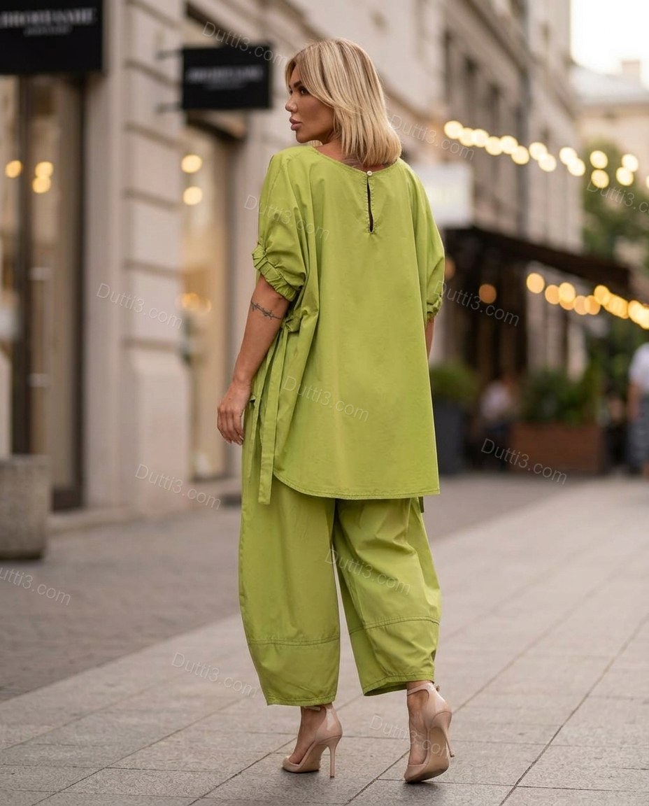 Lime Green Cotton Top & Pants Set, alternate use-case lifestyle view, by Dutti3
