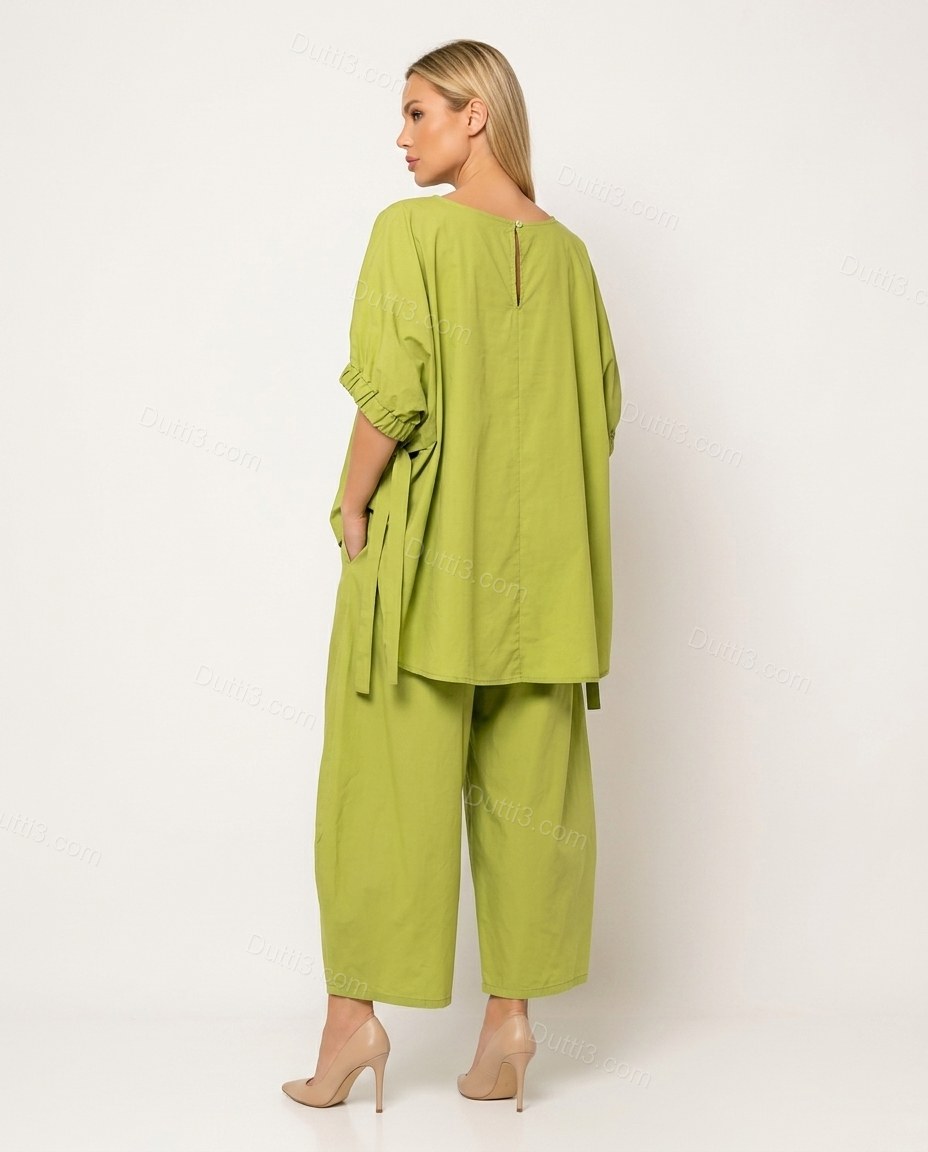 Lime Green Cotton Top & Pants Set, back studio view showing no visible back details, by Dutti3
