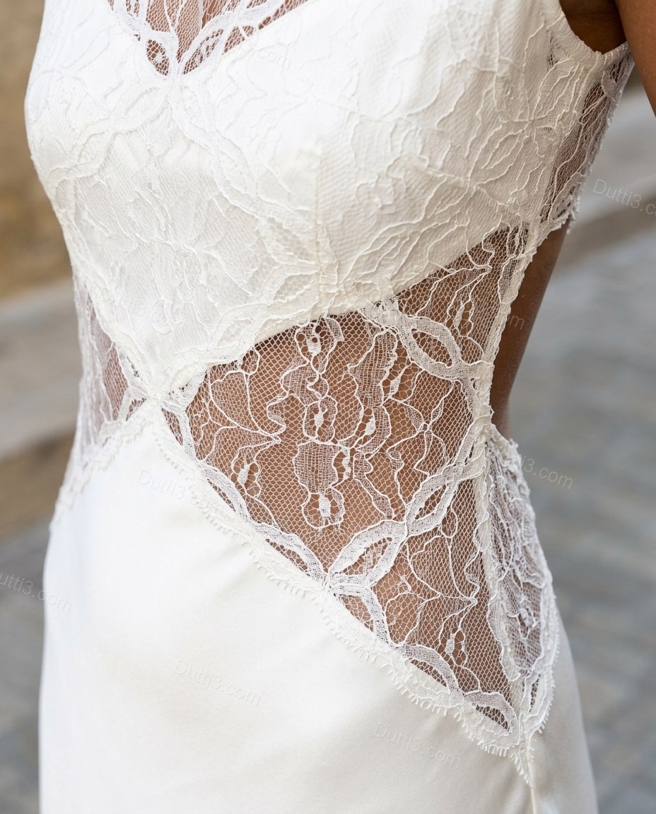 White Floral Maxi Satin Dress, close-up of floral, by Dutti3