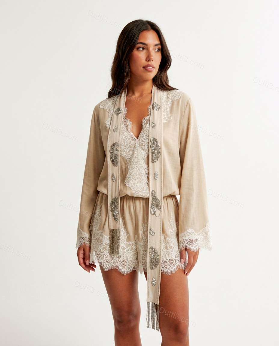Beige Lace Dress, front studio view, by Dutti3