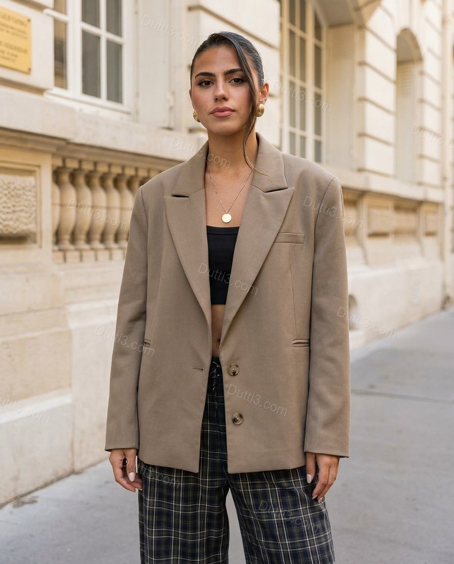 Taupe Blazer, full-length hero view, by Dutti3