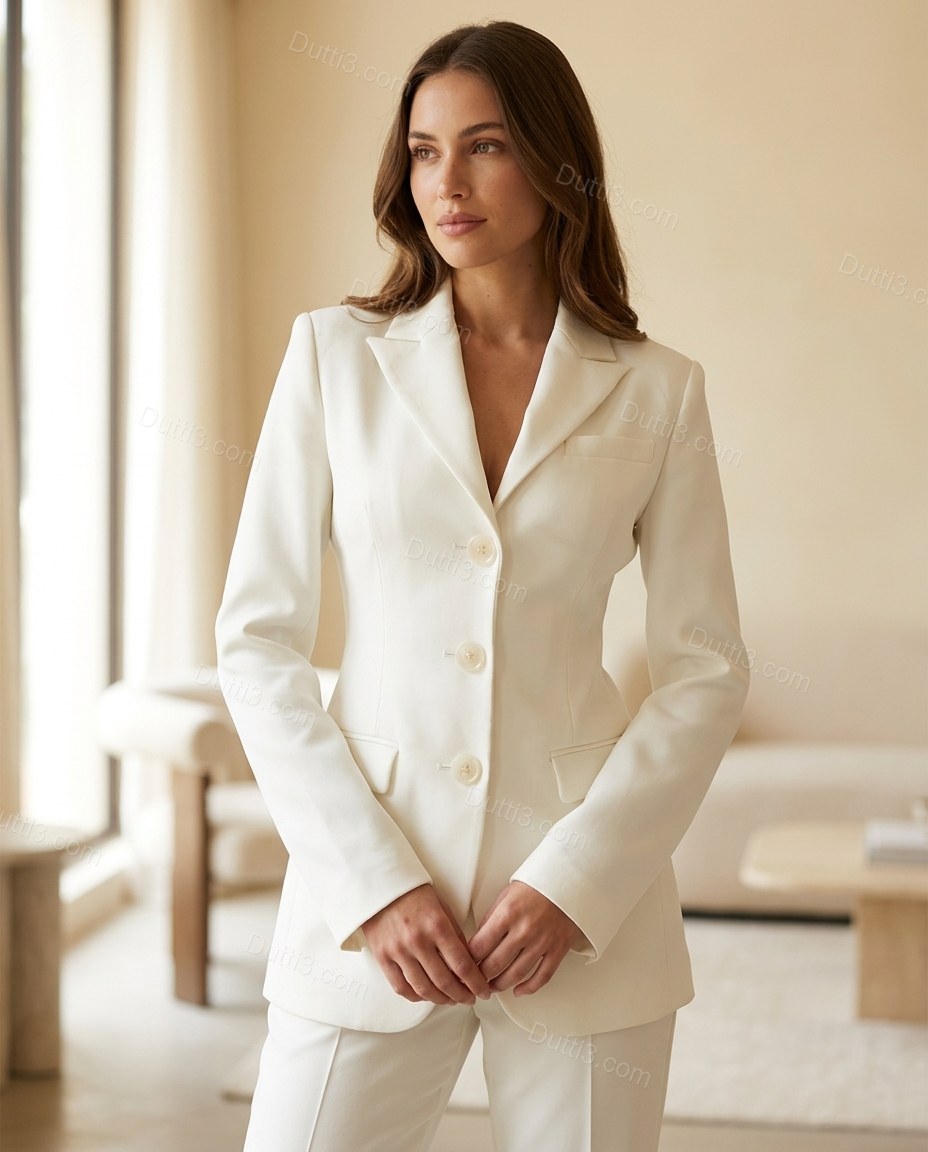 White Blazer & Skirt Set, full-length hero view, by Dutti3