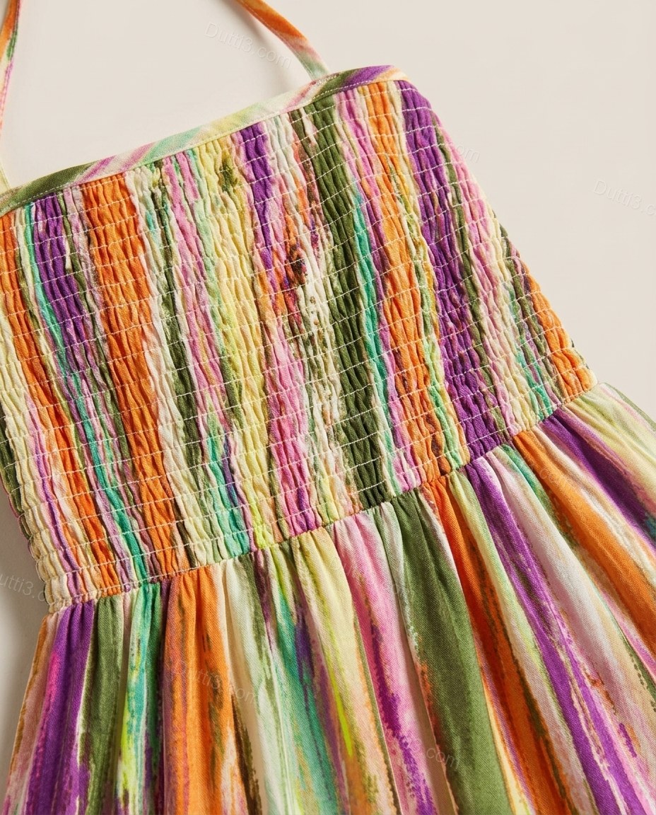 Multi-Color Striped Maxi Halter Dress, close-up of striped, by Dutti3